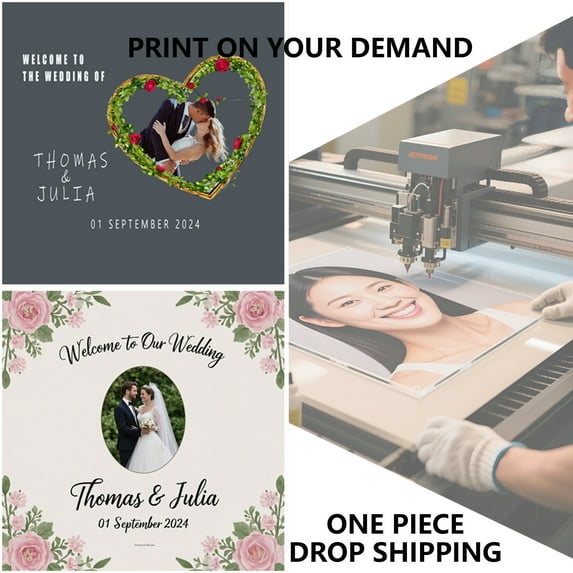 Customized Wedding Party Welcome Sign Solid Color Backing Photo UV Print Round Dia20"
