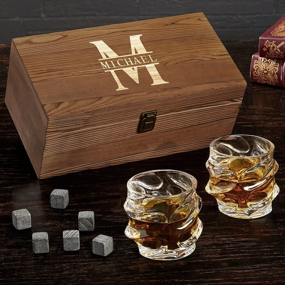 Customized Whiskey Gift Box Set with Sculpted Glasses (Personalized Product)