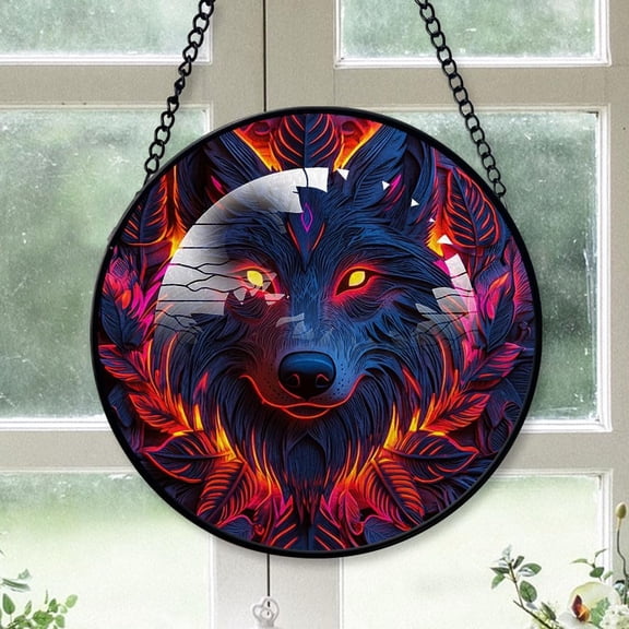 Customized Wolf Stained Glass, Wolf Glass Panel Sun Catchers Pretty Gifts, Wolf Decoration for Home Garden Christmas Party Wedding 15Zrr9 (Wolf Dreamcatcher 2)