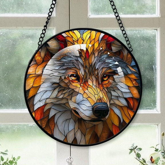 Customized Wolf Stained Glass, Wolf Glass Panel Sun Catchers Pretty Gifts, Wolf Decoration for Home Garden Christmas Party Wedding sIkfIm