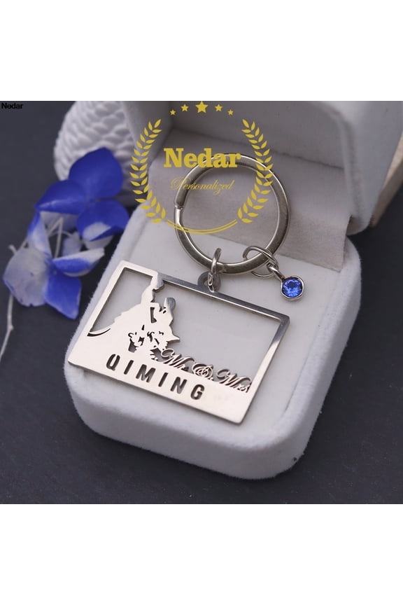 Customized Women Men Get Married Keyring Custom Couple Name Date Stainless Steel Birthstone Keychain Valentine's Day Gift