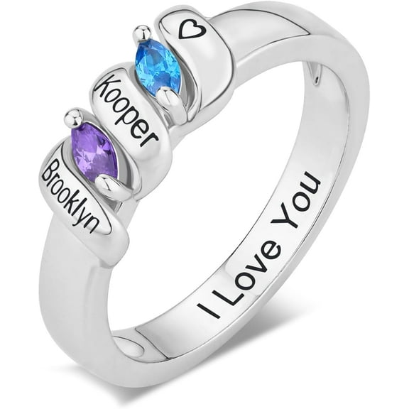 Customized Women's 925 Sterling Silver Birthstone Ring for Mom - Unique Gift with 1-6 Stones, Personalized Jewelry Ideal for Grandma, Mom's Day, Christmas & Celebrating Loved Ones