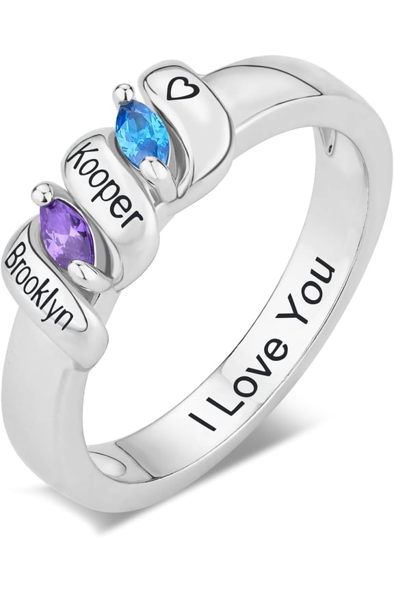 Customized Women's 925 Sterling Silver Birthstone Ring for Mom - Unique Gift with 1-6 Stones, Personalized Jewelry Ideal for Grandma, Mom's Day, Christmas & Celebrating Loved Ones