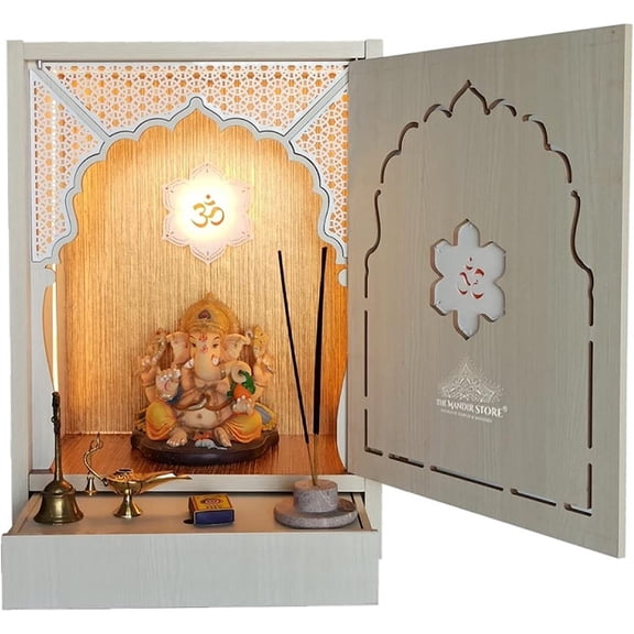 Customized Wooden Cabinet Desginer Mandir With LED / Mandir For Home & Office / Temple For Home / Pooja Ghar /(L X B X H - 14X9X20"