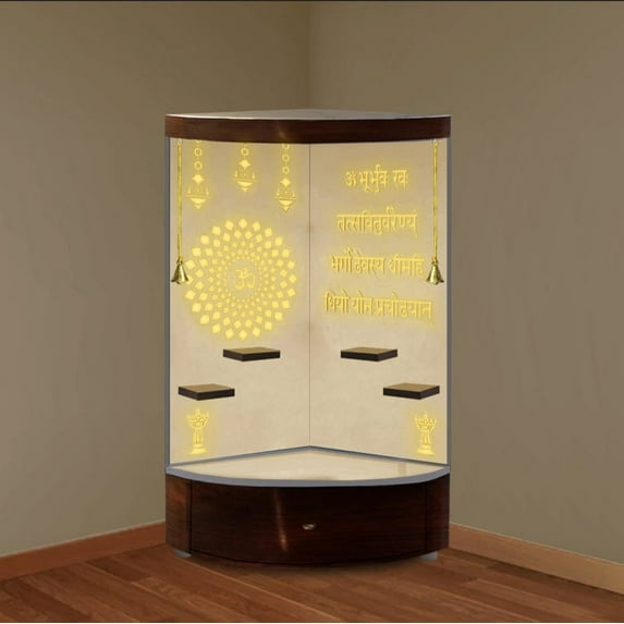 Customized Wooden Temple / Corner White LED Light Temple for Home and Office | Side Corner Wooden Mandir /Wall Hanging And Table Top /Mandap