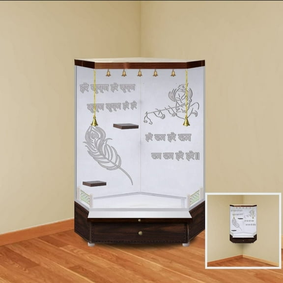 Customized Wooden Temple / Corner White LED Light Temple for Home and Office | Side Corner Wooden Mandir /Wall Hanging And Table Top /Mandap