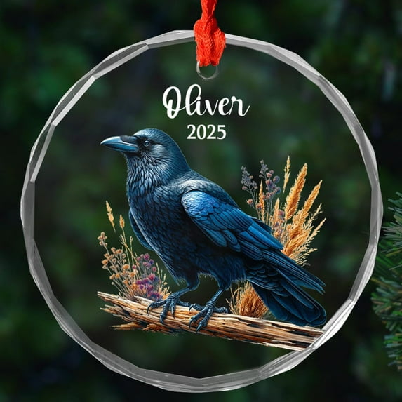 Customized Year & Name American Crow Lover Glass Christmas Ornaments Gift, Unique American Crow Xmas Ornament Keepsake, Personalized American Crow Glass Ornaments, Bird Lovers Ornament Christmas 2025