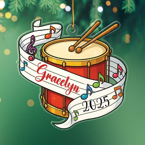 Customized Year Name Drums Player Shaped Ornament for Retirement Appreciation, Personalized Drum Musical Instrument Ornaments Gift for Grandma Grandpa Dad Mom, Drum Instrument Christmas Ornament 2025