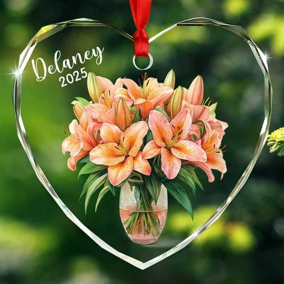 Customized Year & Name Lily Flower Lover Christmas Ornament 2025, Personalized Lily Floral Vase Ornament Gift for Mother Grandma Sister Daughter Girlfriend, Lilies Flower Ornaments for Mother's Day