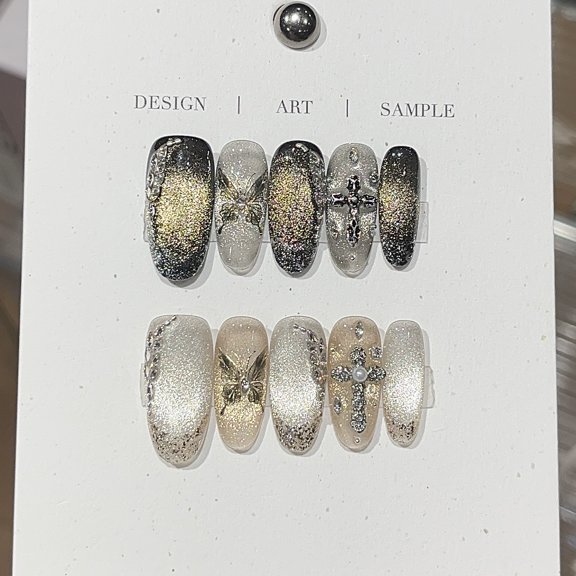 Customized, hot-selling explosion Double-sided wind black gold silver and white magic mirror French Crowe butterfly cat eye handmade armor