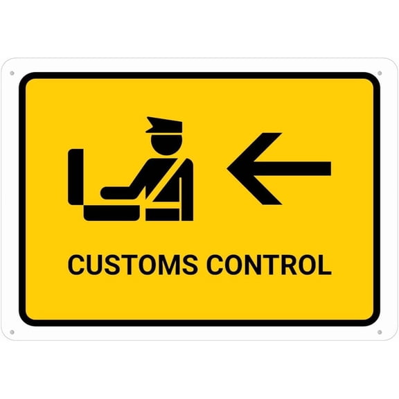Customs Control With Left Arrow Yellow Sign For House 12"" X 8"" Yard Sign, Premium Aluminum, Sun-Proof, Rust-Free
