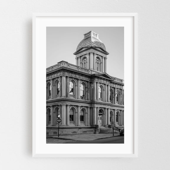 Customs House, Portland B&W - Portland Maine Photography Black and White Architecture Vintage City Street Photography Travel Poster White Framed Wall Art Print 5 x 7 inches