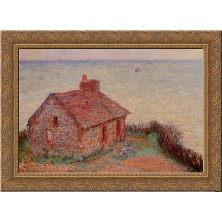 Customs House, Rose Effect 24x20 Gold Ornate Wood Framed Canvas Art by Monet, Claude