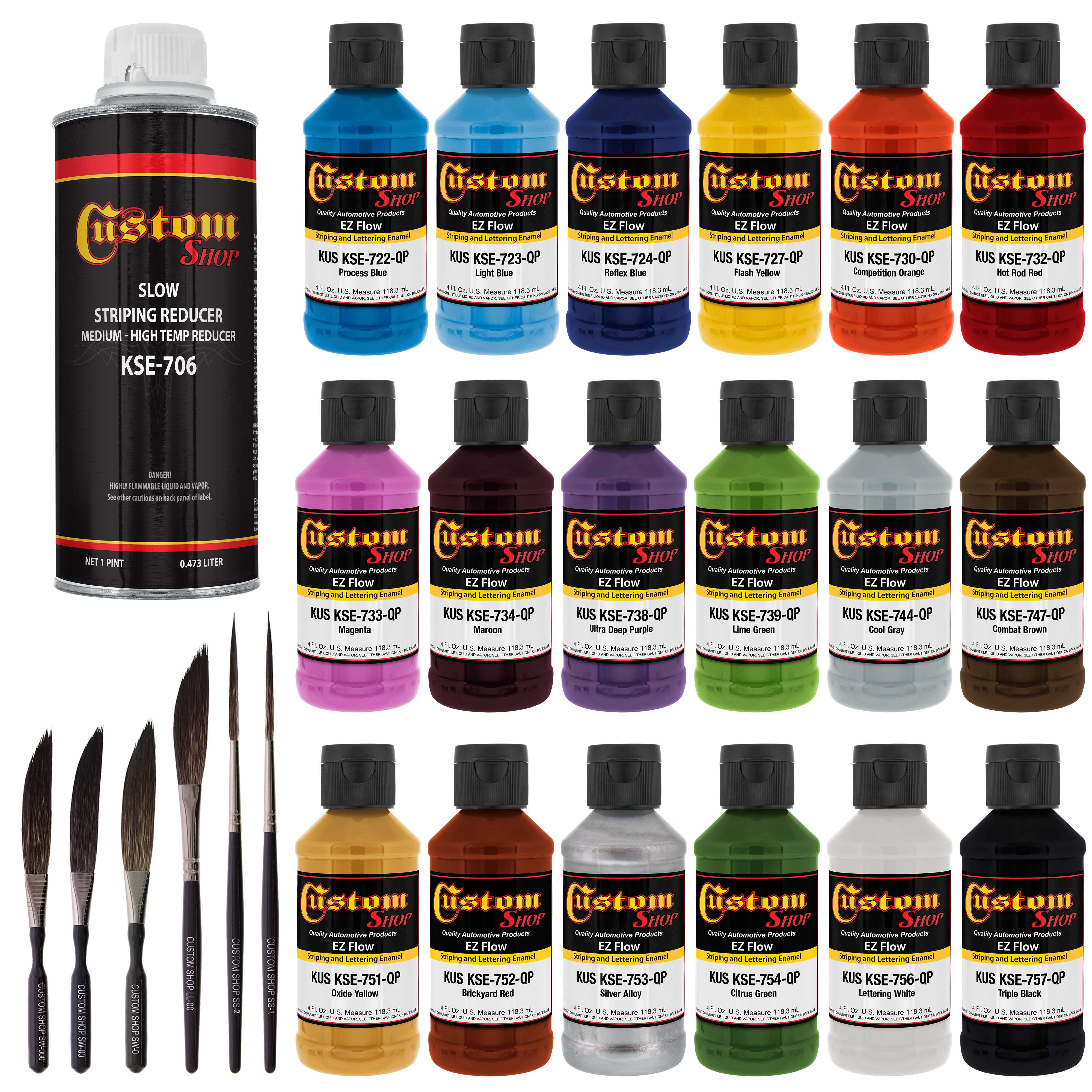 Customshop 18 Basic Lettering Enamel/Pinstriping Color Kit - 18 Colors, Brush, Reducer