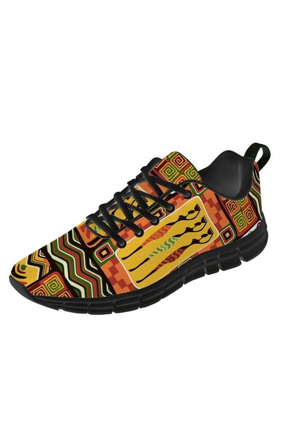 African Print Sneakers for Women Running Shoes Orange Size 14