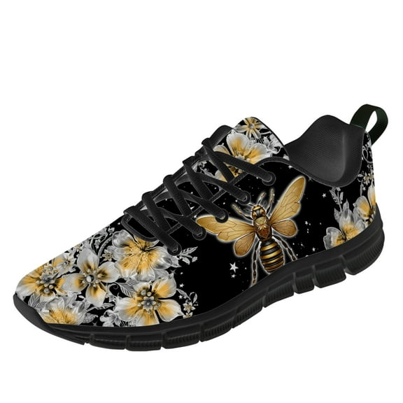 Customuart Bee Shoes Womens Running Shoes Flower Sneakers Black Size 6