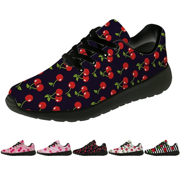 Customuart Cherries Shoes for Women Fashion Sneakers Red Black Size 9.5