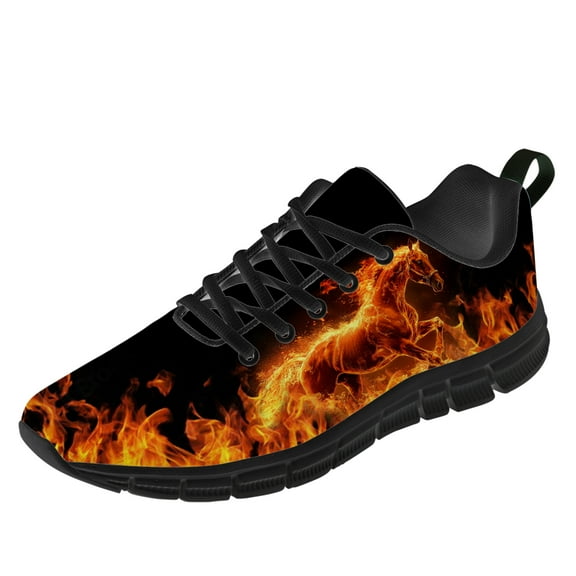 Customuart Flame Horse Shoes for Men Running Shoes Black Sneakers Size 9.5