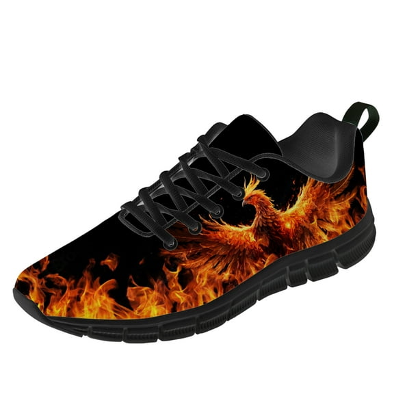 Customuart Flame Phoenix Shoes for Men Running Shoes Black Sneakers Size 8