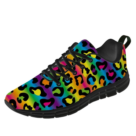 Customuart Leopard Print Shoes for Women Running Shoes Casual Sneakers Rainbow Size 9.5