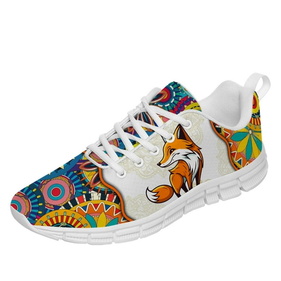 Customuart Mandala Fox Sneakers for Women Running Shoes Orange Size 12