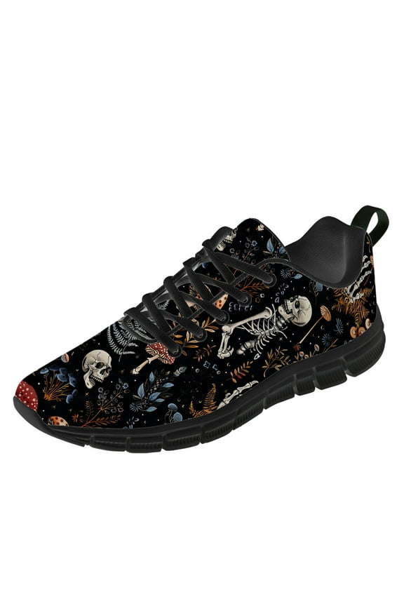 Mushroom Skull Sneakers for Women Running Shoes Black Size 14