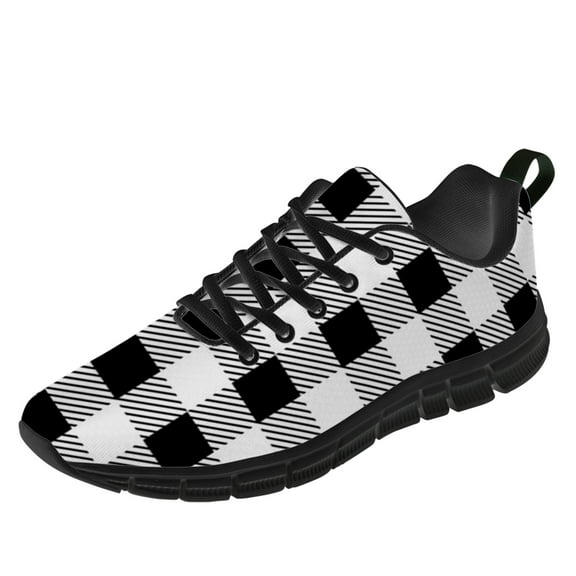 Customuart Plaid Sneakers Men Running Shoes Black White Sneakers Size 8.5