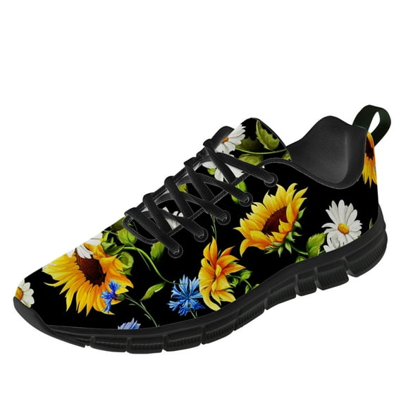 Customuart Sunflower Shoes Womens Running Shoes Casual Black Sneakers Size 10