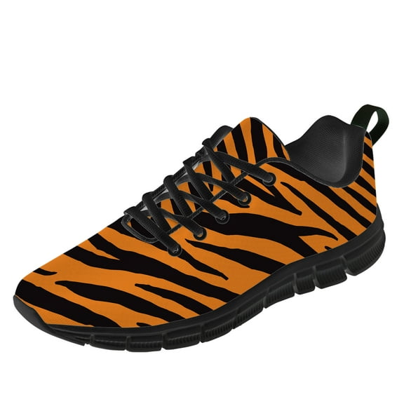 Customuart Tiger Print Shoes Men Running Shoes Orange Sneakers Black Size 11