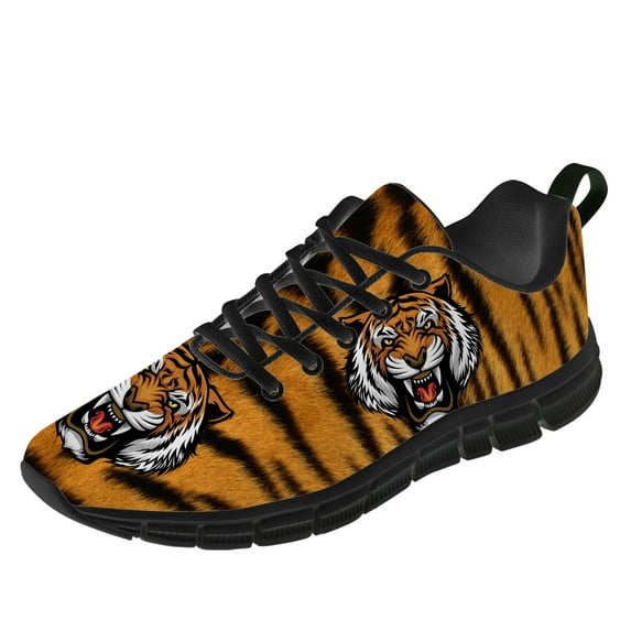 Customuart Tiger Print Shoes Men Running Shoes,Orange Sneakers Black Size 7.5