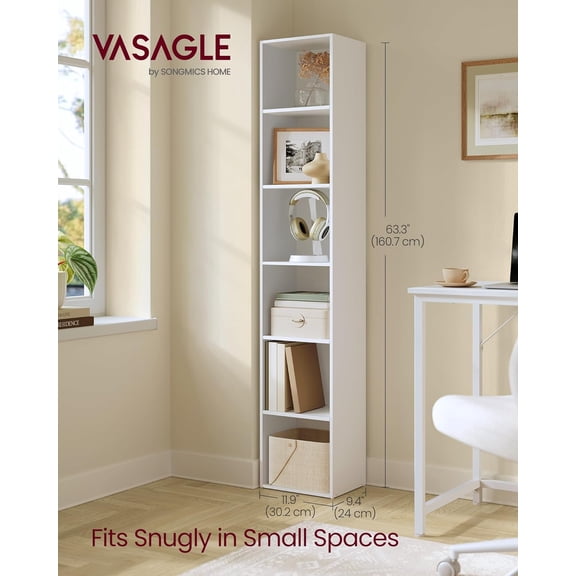 Custos Collection 6-Tier Bookshelf, Cloud White Open Storage Shelf for Living Room Home Office