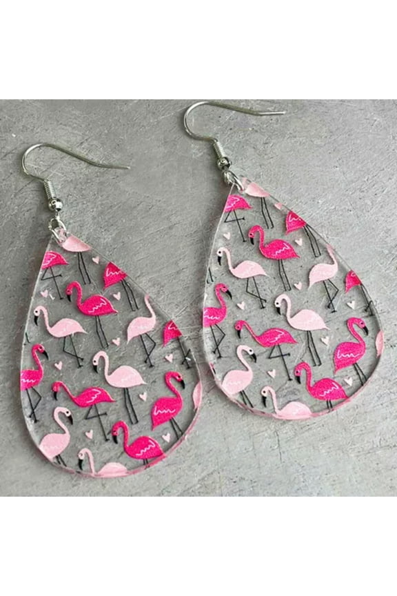 Cut Acrylic Floral Teardrop Print Flamingo Pine Starfish Dangle Earrings