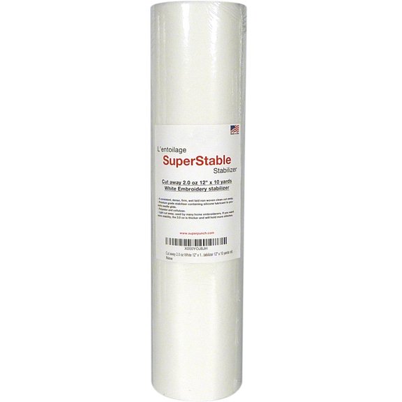 Cut Away Stabilizer White 2.0 oz 12 inch x 10 Yard Roll. SuperStable Embroidery Stabilizer Backing