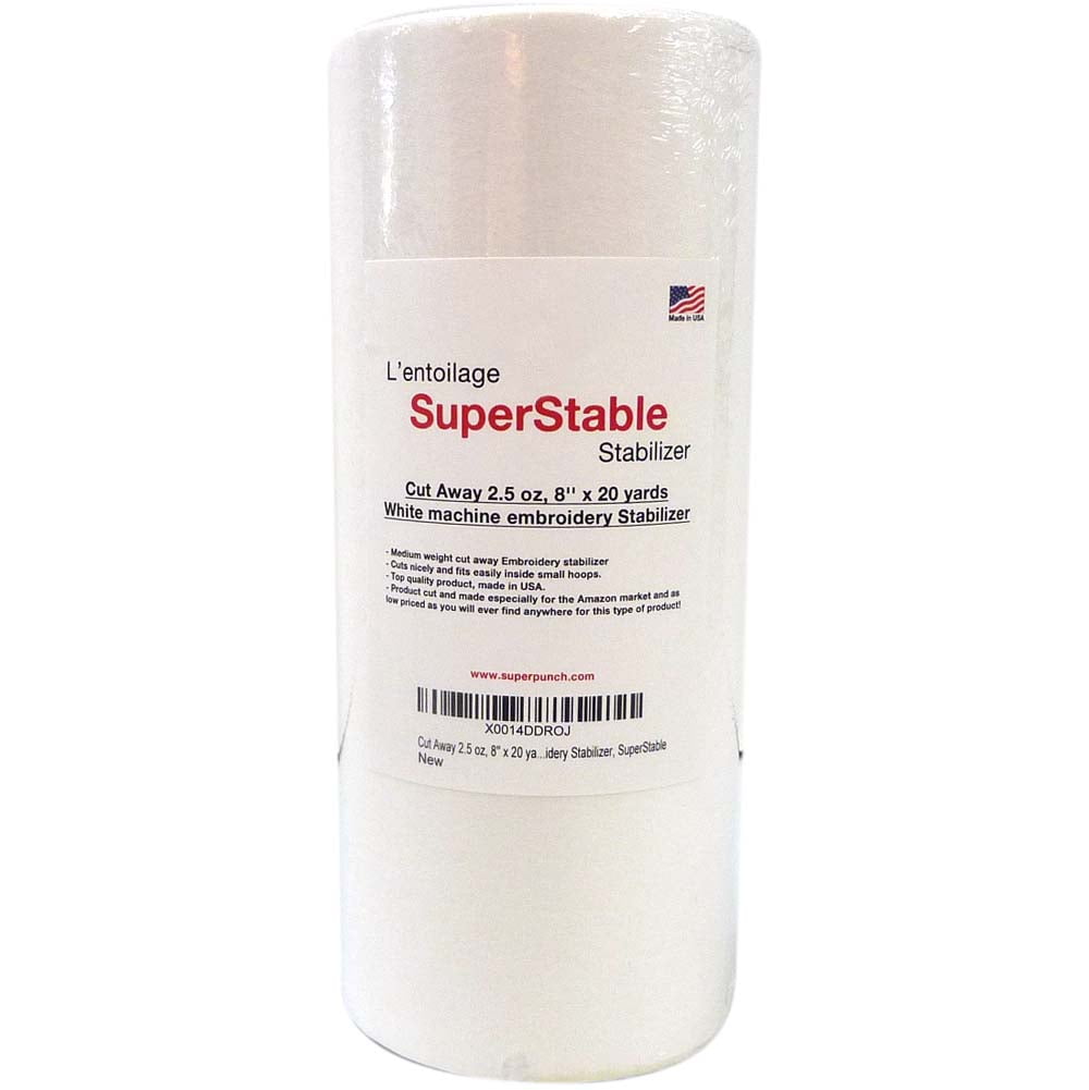 Superpunch Wash Away Stabilizer, SuperStable H2O Eau Gone White FSL 12  inch x 10 Yard Roll - Machine Embroidery Stabilizer Backing, Wash n Gone Wash  Away for Free Standing Lace, Made in