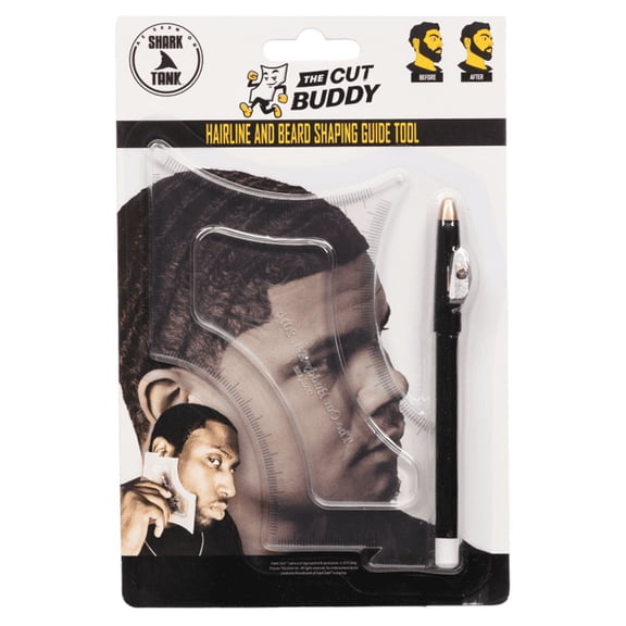 Cut Buddy Beard Shaping Tool and Haircut Guide Template with Multiple Curves and Barber Pencil