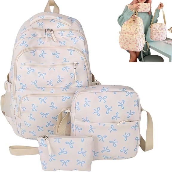 Cut Bow Backpack 3 Piece Set Laptop Daypack Lightweight Adjustable Straps Cute Fashion Bookbag for School Work Travel