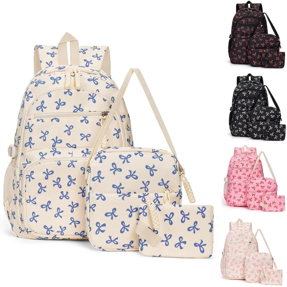 Cut Coquette Bow Backpack for Girls 3 Piece Set Laptop Daypack Lightweight Adjustable Straps, Back to School Backpack, For Work School Commute Travel, Fashion Bookbag Blue