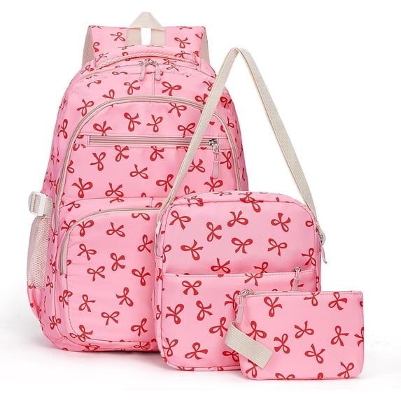 Cut Coquette Bow Backpack for Girls 3 Piece Set Laptop Daypack Lightweight Adjustable Straps, Back to School Backpack, For Work School Commute Travel, Fashion Bookbag Hot Pink