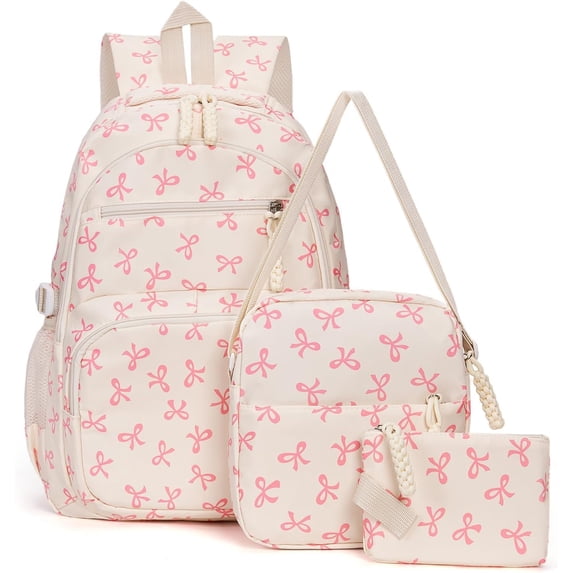 Cut Coquette Bow Backpack for Girls 3 Piece Set Laptop Daypack Lightweight Adjustable Straps, Back to School Backpack, For Work School Commute Travel, Fashion Bookbag Pink