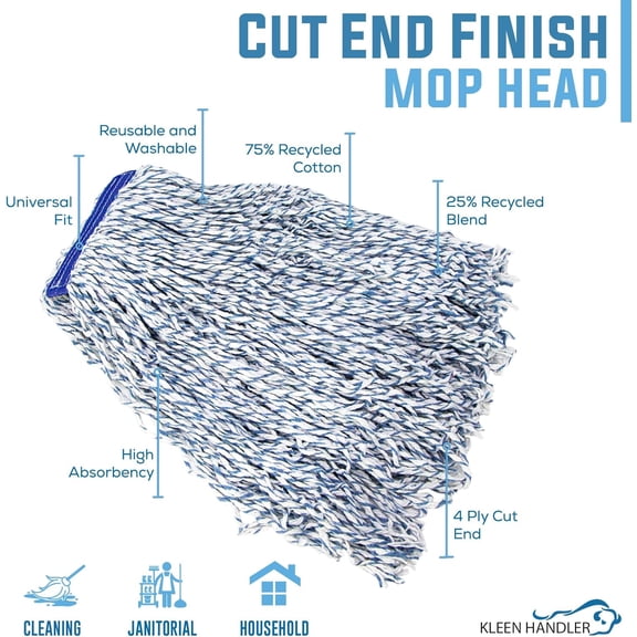 Cut End Finish Mop | 1.25" Universal Headband Maximum Absorption Finishing Mop, Pack of 6