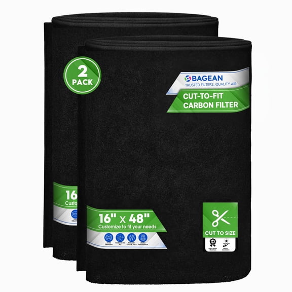 Cut to Fit Activated Carbon Filter Sheet 16 x 48 - Activated Carbon Air Filter for Air Purifiers Window AC Air Vent And More - Charcoal Filters Remove Odors & Freshens the Air (2-Pack)