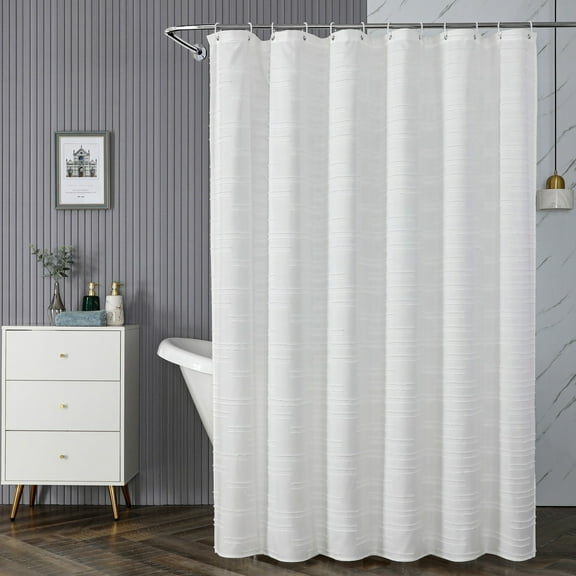 Cut Flower Polyester Waterproof Shower Curtain, Fabric Hotel Bathroom Curtain, Water Proof, High Density Material, Standard Large Size, Strengthened Coating, Reinforced Hanging Holes