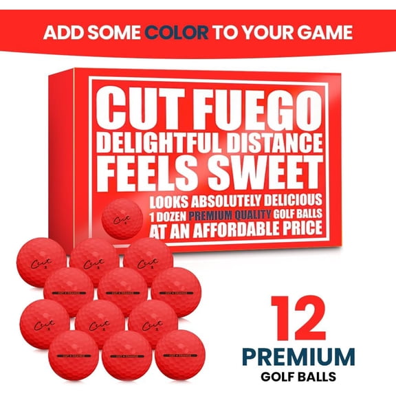 Cut Golf - Soft Feel Peak Distance Golf Balls - One Dozen Decreased Ball Spin - Improved Accuracy, Green Side Control, Distance, Ball Flight, Visibility - Matte - Fuego Red Golf Balls