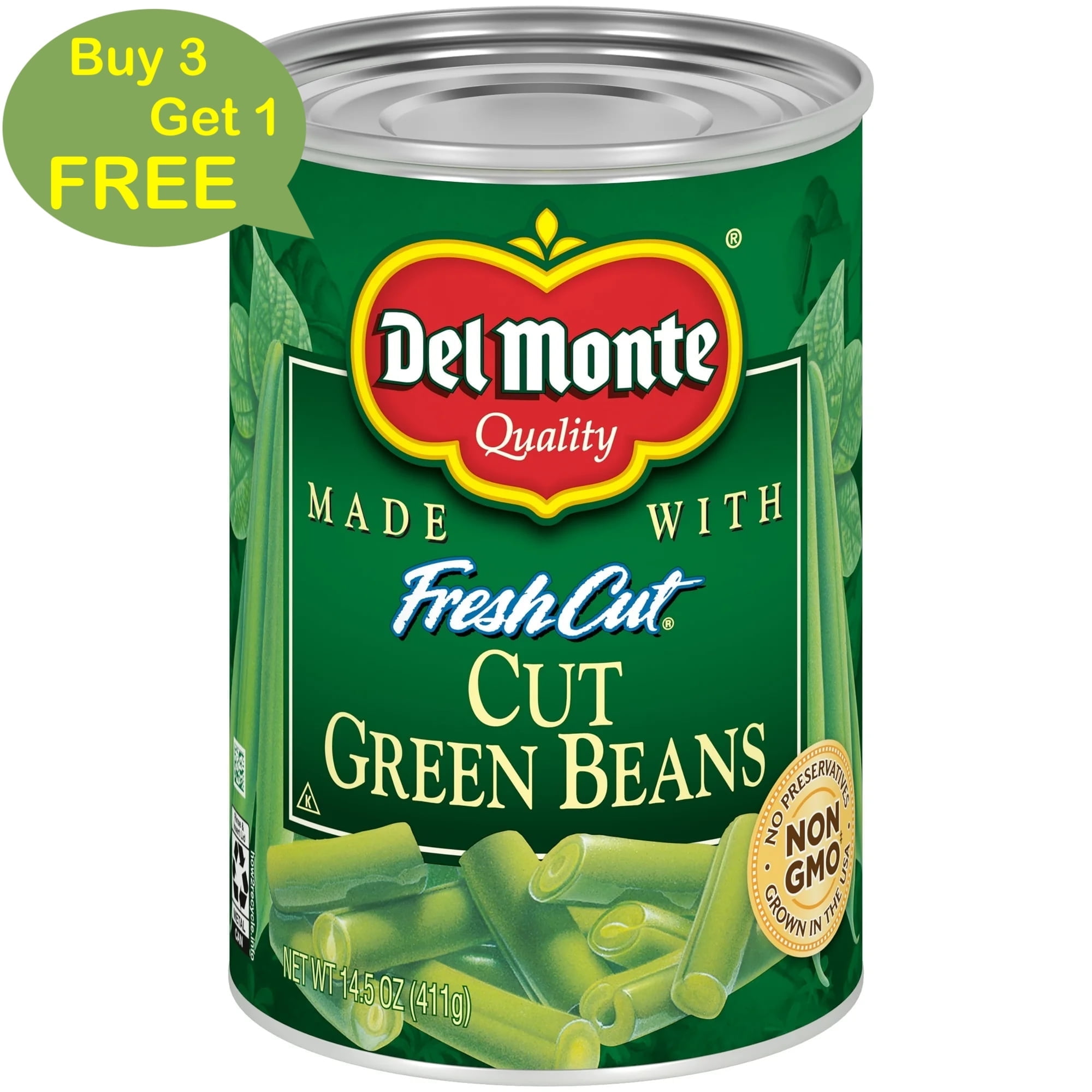 Cut Green Beans Del Monte Canned Vegetables, Milk Free, 14.5 oz.Buy 3 Get 1 Free.
