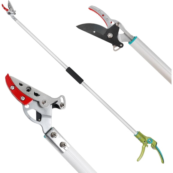 Cut & Hold Pole Pruner, 4.2 FT Lightweight Fruit Picker with 180 Rotating Handle, SK5 Steel Blade Cuts up to 1/2 Inch, Long Reach Garden Tree Trimmer & Branch Cutter for Shrubs, Bushes