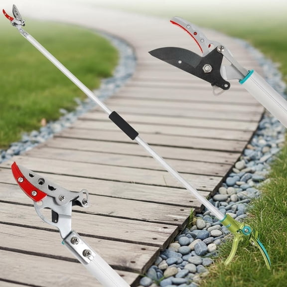 Cut & Hold Pole Pruner, Lightweight Fruit Picker with Rotating Handle, SK5 Steel Blade, Long Reach Garden Tree Trimmer & Branch Cutter