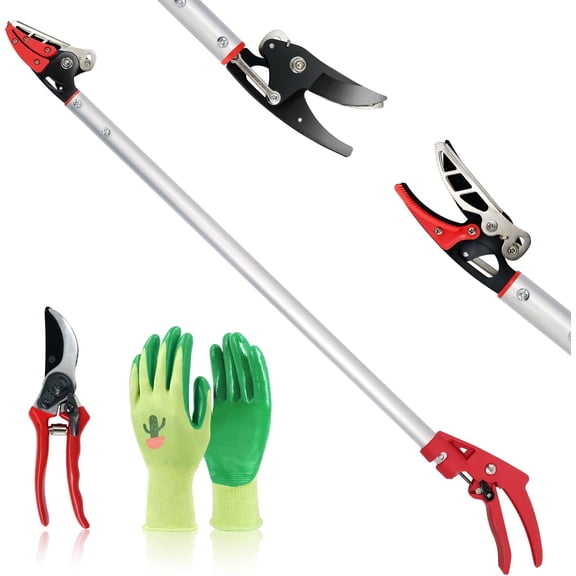 Cut and Hold Pruner Set, Lightweight 32-Inch Long Reach Pruner One-Handed Operation, Hold Long Reach Cut Rotating, 8.3" Hand Pruner for Branch Pruning, Fruit Picking, Prickly Plants & Roses