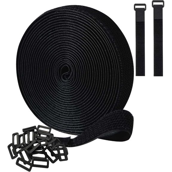 Cut to Length Straps Heavy Duty, Hook and Loop Strap Rolls -WRAP Self-Gripping Double Sided Roll | Bundling Ties Fasten to Themselves for Secure Hold (Black, 1'' x 16Ft)