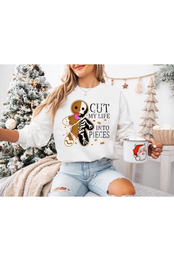 Cut My Life Into Pieces Gingerbread Xmas Sweatshirt Elder Emo Gothmas Punk Goth Sweater Black Aesthetic Emo Creepmas Xmas Sweater - Sizes S-5XL ,Art Print JSC