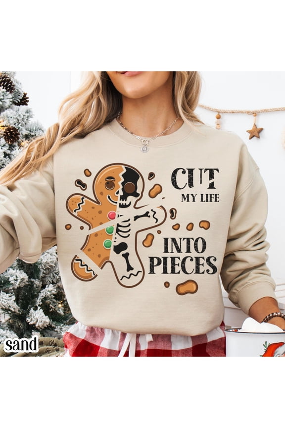 Cut My Life Into Pieces Gingerbread Christmas Sweatshirt Elder Emo Gothmas Punk Goth Sweater